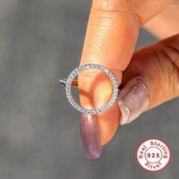 Cluster Rings MYONES Real 925 Silver Vintage Simple Zircon Round Hollow Gold Ring For Women Girl Fashion Trendy Anillos Daily Jewelry Gift