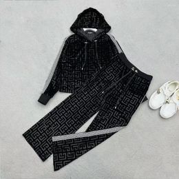 Women's Two Piece Pants Autumn And Winter Style Letters Pressed Korean Velvet Fashion Suit Hooded Temperament Twinset