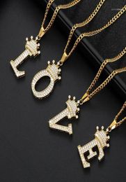 Chains Crystal Zircon Alphabet Pendant Necklaces For Women Men Crown Initial Letter Necklace Hip Hop Gold Chain Jewelry Collier15702661