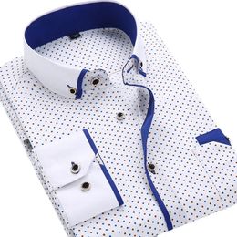 White Big Size 4XL Men Dress Shirt Long Sleeve Slim Fit Button Down Collar Good Quality Printed Business Shirts 240112