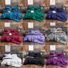 Satin Bedding Set with Duvet Cover Bed Sheet Pillowcase Luxury Bedsheet Solid Color Double Single King Queen Full Twin Size 240112