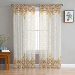 Bohemian Retro Ethnic Tulle Curtains for Living Room Bedroom Modern Kitchen Sheer Curtains for Voile Curtain 240111