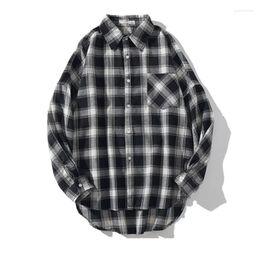 Men's Casual Shirts Plaid Shirt Men Turn Collar Back Extend Blouses And Oversized 5XL Vintage Clothes Hiphop 2024 Spring