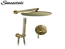 81012 inch Solid Brass Shower Set Bathroom Round Head Faucet Luxury Gold HandShower Diverter Mixer Golden Handheld Spray Set X074948636