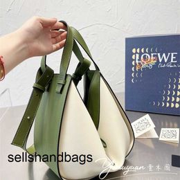 Luxury Loewwes Handbag Hammerock Handbag Green Small Classic Cow Leather Hammock Women's Zc