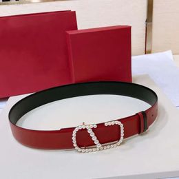 VALENTINO Belt Designer Top Quality Litchi Grain Belt Classic Double-sided Wear Imitation Pearl Letter Buckle Women Belt Width 4.0cm 2 8844