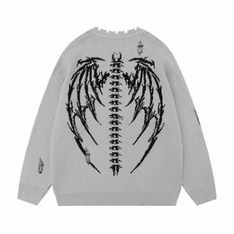 Men's Hoodies Sweatshirts Men's Skeleton Print Long Sleeve Sweaters Round Ne Vintage Pullovers Cloes Bla Grey Ripped Knitted Sweater for Womenyolq