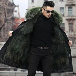 Fall and Winter Men's Business Casual Parka Jacket Fur a Body Long Section of Large Fur Collar Men Thick Loose Warm Coat 240112