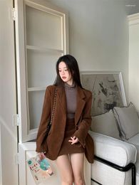 Work Dresses Sweet Girl Suit Women's Autumn Corduroy Single Breasted Jacket A-line Short Skirt Two-piece Set Fashion Female Clothes