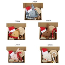 B2EB 6PcsSet Soothe Appease Towel Beech Wood Rattle Toy Hairbrush Pacifier Chain Clips born Christmas Gift Box 240111