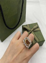 Stylish Fashion Diamond Double Letter Ring Rhinestone Designer Open Rings Shiny Crystal Bague Couple Anello With Gift Box7020372