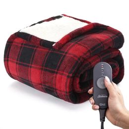 Sunbeam Heated Electric Throw Blanket Cozy Sherpa Red Buffalo Checker 50 x 60 240111