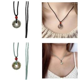 Pendant Necklaces Chinese Geometric Circular Necklace With Adjustable Rope Peace Buckle Fashion Jewelry Dropship