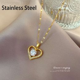 Fine stainless steel colie chain pendant gold plated valentines day zircon charms designer heart classy necklaces