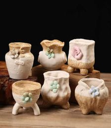 6pcsset Twocolor Ceramic Flowerpot Korean Style Hand Painted Succulent Plant Pot Balcony Decor Desktop Ornaments Home Garden Y097881610