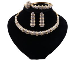 African Wedding Bridal Jewellery Luxury Dubai Gold Colour Jewellry Sets for Women Necklace Bracelet Ring Earrings Set6459098