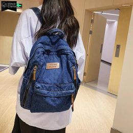 School Bags VC Trend Denim Women Backpack Simple Fashionable For Girls Vintage Streetwear Lazy Style Back Pack Female