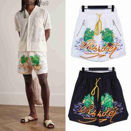 Men's Shorts 23ss Summer Coconut Oil Painting Printing Rhude Men Women Hip Hop Inside Mesh Breeches Black White with Tags 230612 E1D7