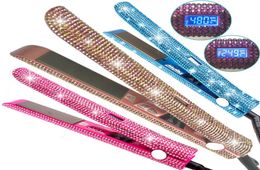 Crystal Rhinestone Hair Straightener Titanium Plate Flat Iron With LCD Digital Display Woman Hair Care Styling Tools9329709