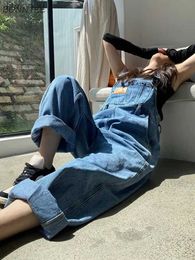 Women's Jumpsuits Rompers Women Jumpsuits Denim Trousers High Waisted Baggy Wide Leg Overalls American Street Teens Hip Hop College All-match Vintage CoolL240111
