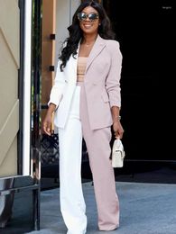 Women's Two Piece Pants 2 Set Women's Blazer Sets Fashion Office Suit Pantsuit Simple Solid Colour Collar Long Sleeve And Trousers 2024