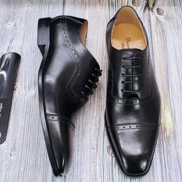 Dress Shoes High-quality Block Cowhide Men's Business Casual Leather Three Joint Handmade Oxford Carved Men 2024