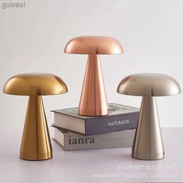 Night Lights Nordic Led Gold Table Lamp for Bar Hotel Decoration Mushroom Rechargeable Desktop Night Lights 3color Touch Switch Bedside Lamp YQ240112