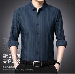 Men's Casual Shirts Traceless Shirt Spring And Autumn Striped Polo Collar Long Sleeved Middle Youth Business Non Iron Top Clot