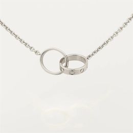 Designer Love Necklace Luxury Jewelry Double Ring Full Diamond Two Rows Tennis 2 Rings Pendant Double Circle Gold Silver Rose Designer N 9362