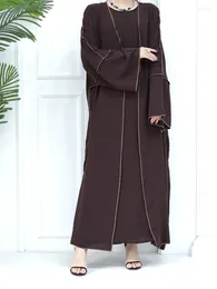 Ethnic Clothing 2 Piece Abaya Sets Crepe Hook Edge Kimono And Sleeveless Slip Dress Muslim Woman Set Islamic Matching Outfit Dubai Turkey