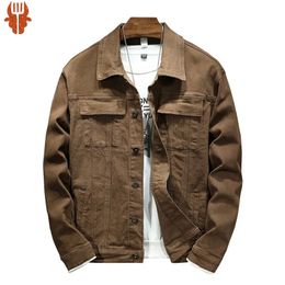 Men's Brown Denim Jacket spring and autumn style Fashion High Quality Stretch Slim Jacket Denim Men's brand clothing 240112