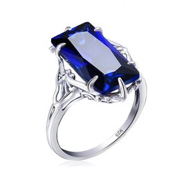 100% Handmade Sterling Silver 925 Big Sapphire Ring For Women Classic With Stone Anniversary Vintage Female Jewelry Gift DD 240112