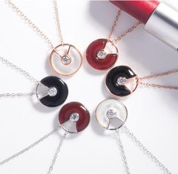 Real 925 Sterling Silver Red Black Agate Amulet Round Circle Pendant Necklace Rose Gold Necklaces Jewellery for Women5218133