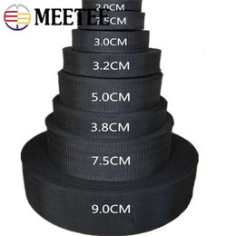 10M Meetee 20mm-100mm Black Polyester Webbing Band Backpack Strap Pet Collar Tape Belt Bag Sewing Bias Clothes Ribbon Accessory 240111