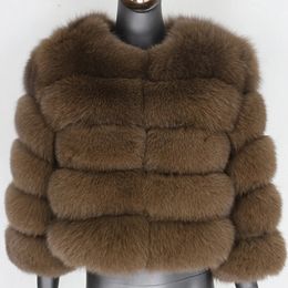 CXFS Three Quarter Sleeve Winter Jacket Women Real Fur Coat Natural Big Fluffy Fox Fur Outerwear Streetwear Thick Warm 240112