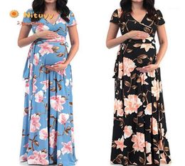 2020 Summer New Plus Size Maternity Dresses Clothes For Pregnant Women Short Sleeve V Neck Pregnancy Floral Print15776063