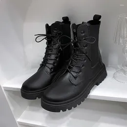 Boots 2024 Autumn Winter Designer Ankle For Women Black Stylish Lace-up Biker Female Fashion Casual Platform Shoes Ladies