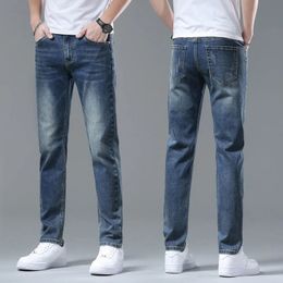 Fashion Men Stretch Light Blue Jeans Business Loose Classic Casual Denim Long Pants Slim Fit Man Cool Dad Retro Trousers 240112