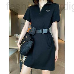 Basic & Casual Dresses designer P Family 23 Summer New Trendy Cool Fashion Triangle Stand Neck Zipper Slim Dress with Waist BagLOSW LOSW