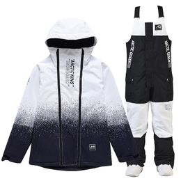 High Quality Men Women Snowboarding Suit Jacket and Bib Pants Winter Warm Waterproof Ski Outfit Mountain Snowsuit 240111