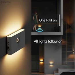 Night Lights LED Automatic Wireless Human Body Induction Night Light Bar USB Charging Kitchen Cabinet Wardrobe Wall Lamp Lighting Decoration YQ240112