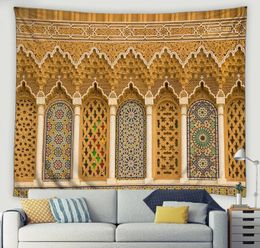 3D Moroccan Art Architectural Tapestry Islamic Retro Geometric Pattern Wall Hanging Living Room Bedroom Home Wall Decor Blanket 240111