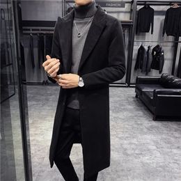 Autumn/Winter British Style Solid Mid-length Men Wool Woolen Jacket Men Slim Fit Trench Coat Business Overcoat Male S-4XL 240111