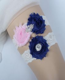 Royal Blue Pink Bridal Leg Garters Prom Garter Bridal Wedding Garter Belt 2 Pieces set Lace Rhinestones Crystals Pearls In Stock C4260614