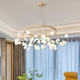 Chandeliers White Leaf Shapes Adorn Modern LED Chandelier Interior Decorative Living Room Villa Lighting Corridor Lamp