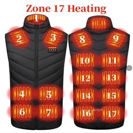 17 Places Heated Vest Men Women Usb Heated Jacket Heating Vest Thermal Clothing Hunting Vest Winter Heating Jacket BlackS-6XL 240112