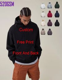 520GSM Custom Brand DIY 11 Colours Heavy Weight Winter Warm Fleece Thick Cotton Mens Top Solid Colour Hoodies Sweatshirt 240112