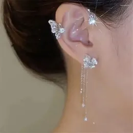 Dangle Earrings Wedding Jewelry Sparkling Zircon Flower Butterfly Bone For Women Without Piercing Tassel Ear Cuff Clip