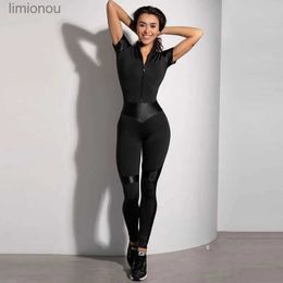 Women's Jumpsuits Rompers Oshoplive Split-Joint Zipper Collar Wrap Sports Jumpsuits For Women Sexy Black Womens Fashion Jumpsuit Bodycon ActivewearL240111