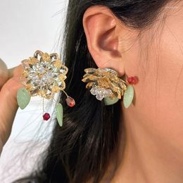 Dangle Earrings Fashion Metal Crystal Flower Resin Leaf For Women's Cute Elegant Banquet Jewellery Accessories